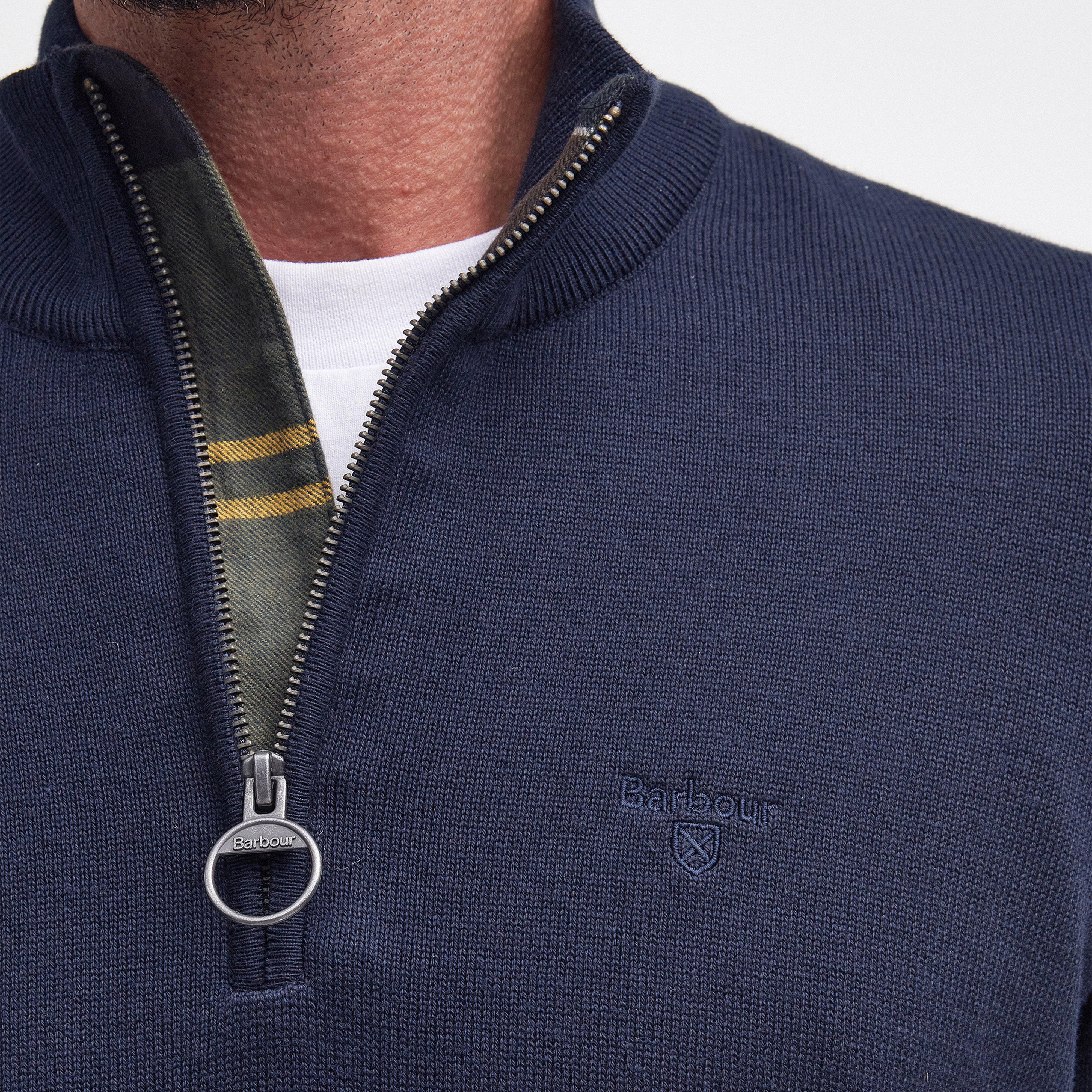 Mens Pima Cotton Half Zip Knitted Jumper Navy