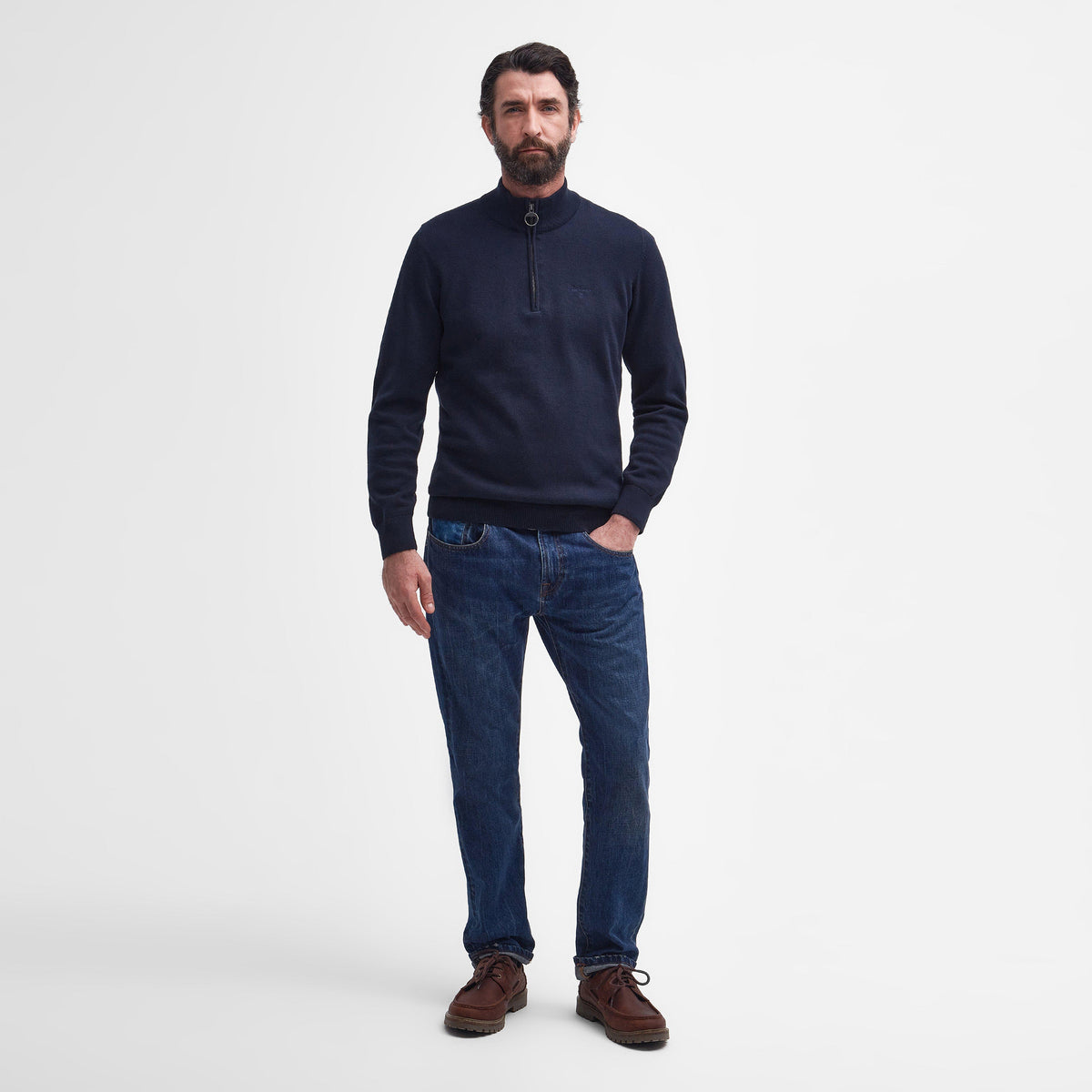 Mens Pima Cotton Half Zip Knitted Jumper Navy