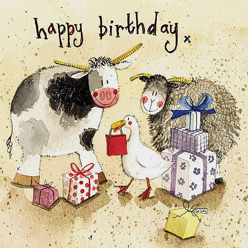 Square Birthday Card Farmyard Presents