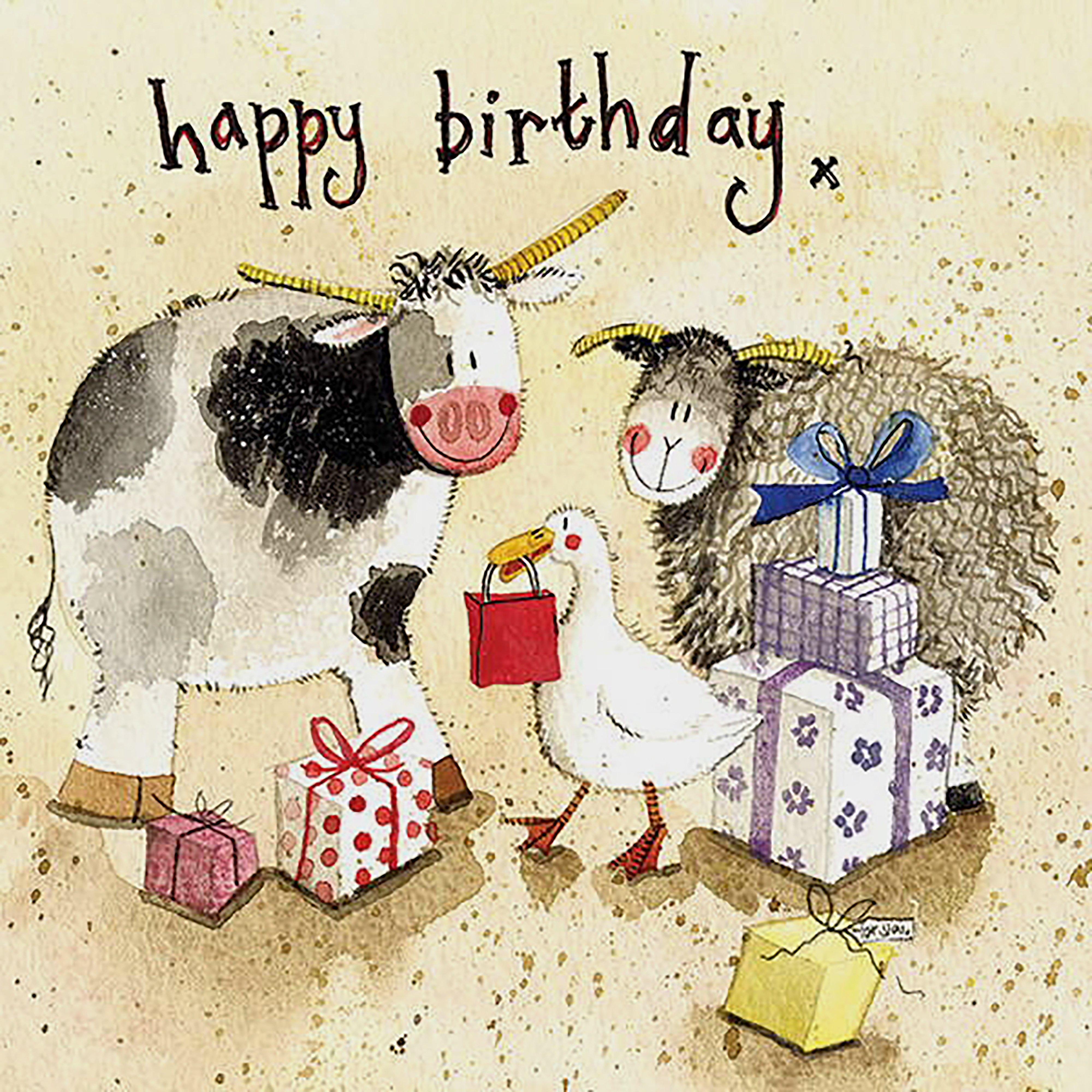 Square Birthday Card Farmyard Presents