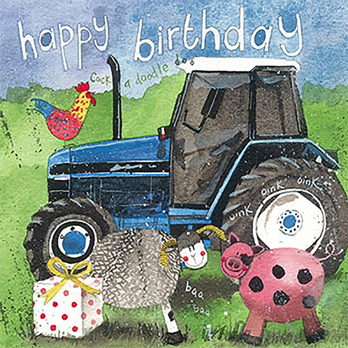 Square Birthday Card Tractor and Present