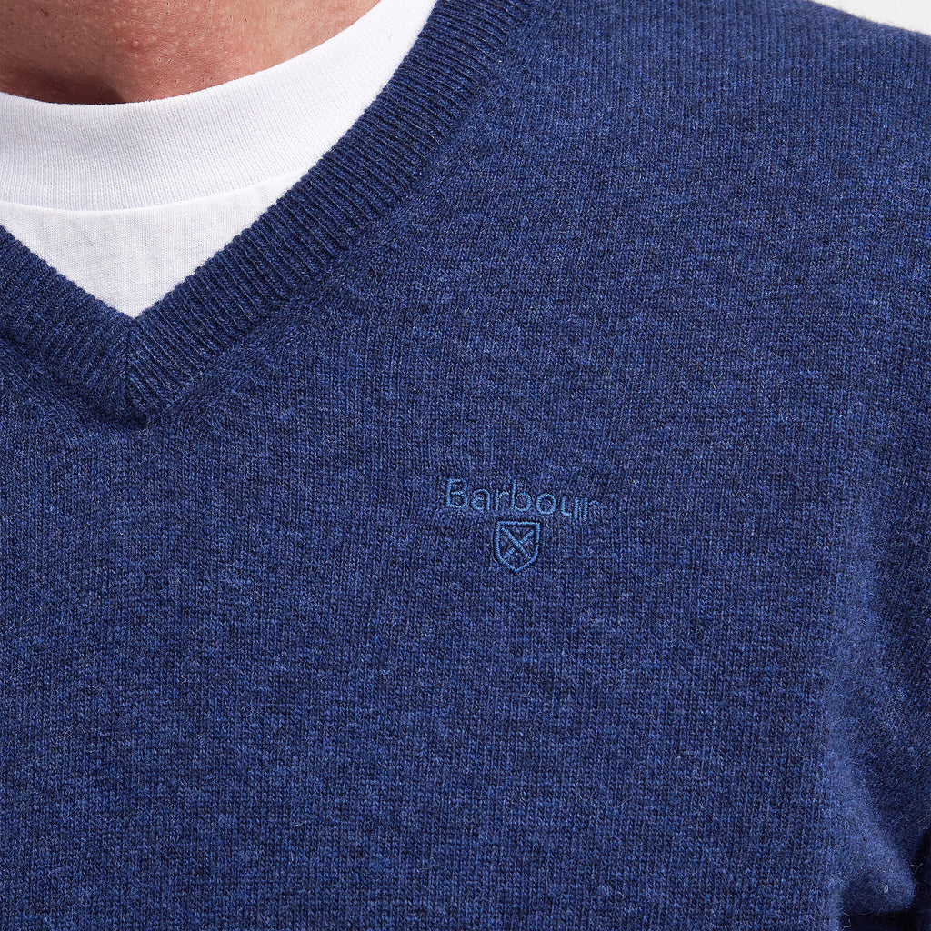 Mens Essential Lambswool V Neck Sweater Deep Blue