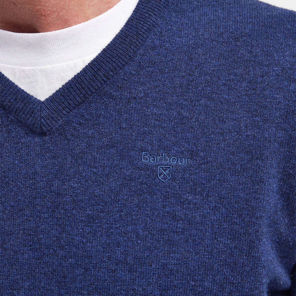 Mens Essential Lambswool V Neck Sweater Deep Blue