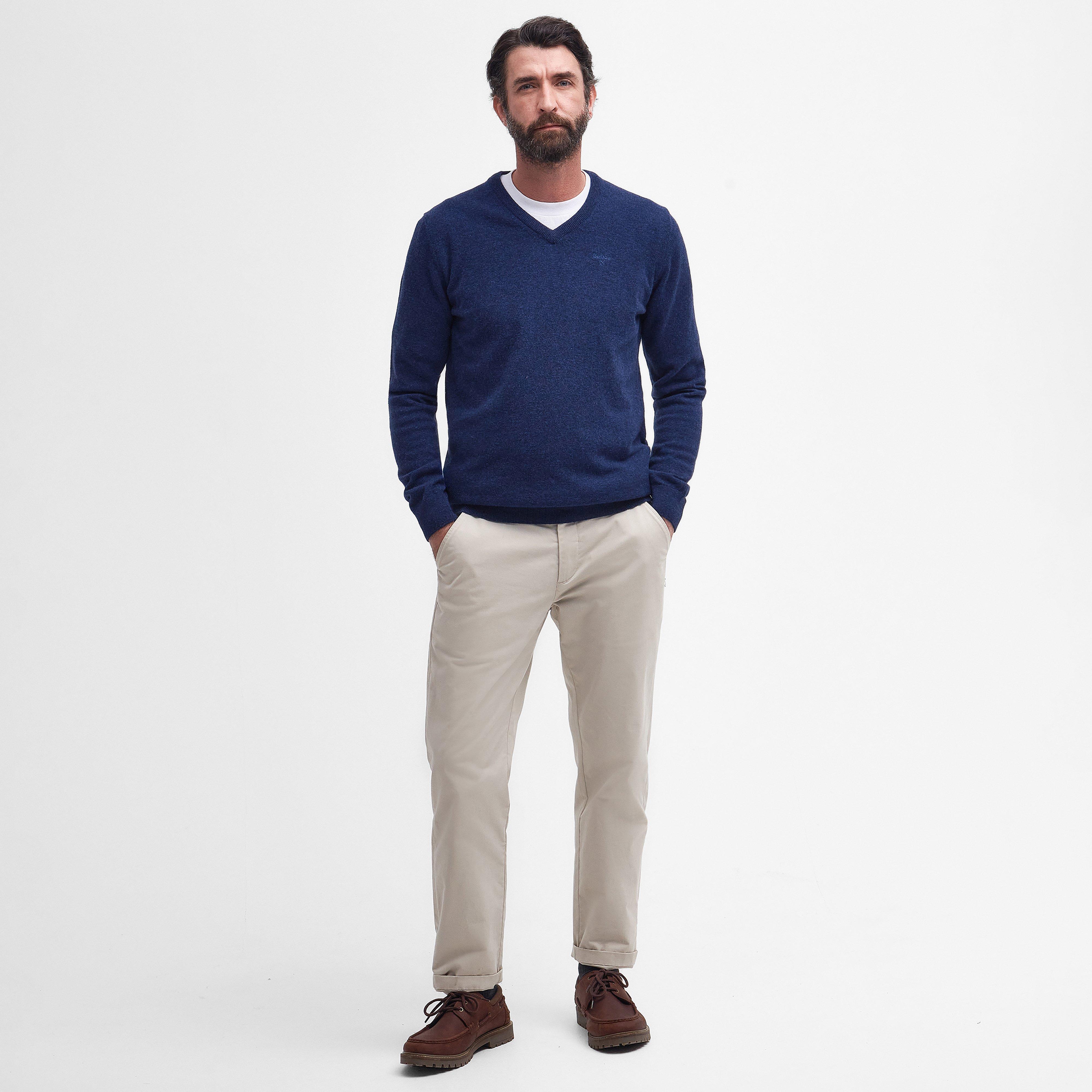 Mens Essential Lambswool V Neck Sweater Deep Blue