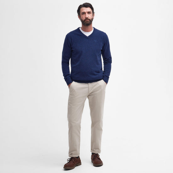 Mens Essential Lambswool V Neck Sweater Deep Blue