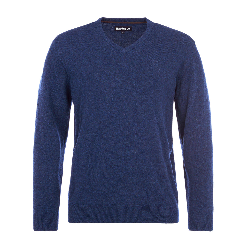Mens Essential Lambswool V Neck Sweater Deep Blue