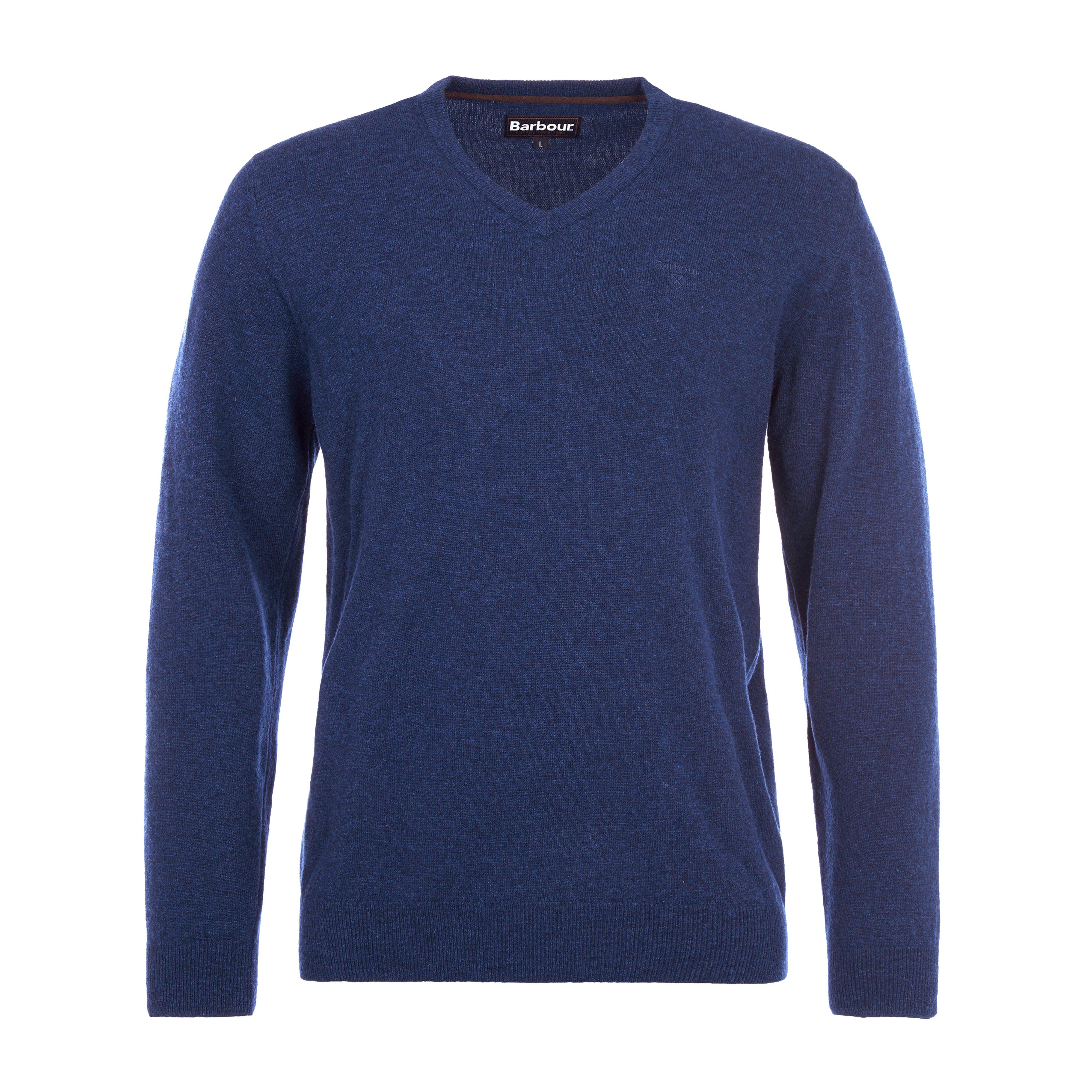 Mens Essential Lambswool V Neck Sweater Deep Blue