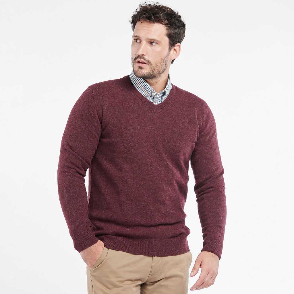 Mens Essential Lambswool V Neck Sweater Merlot