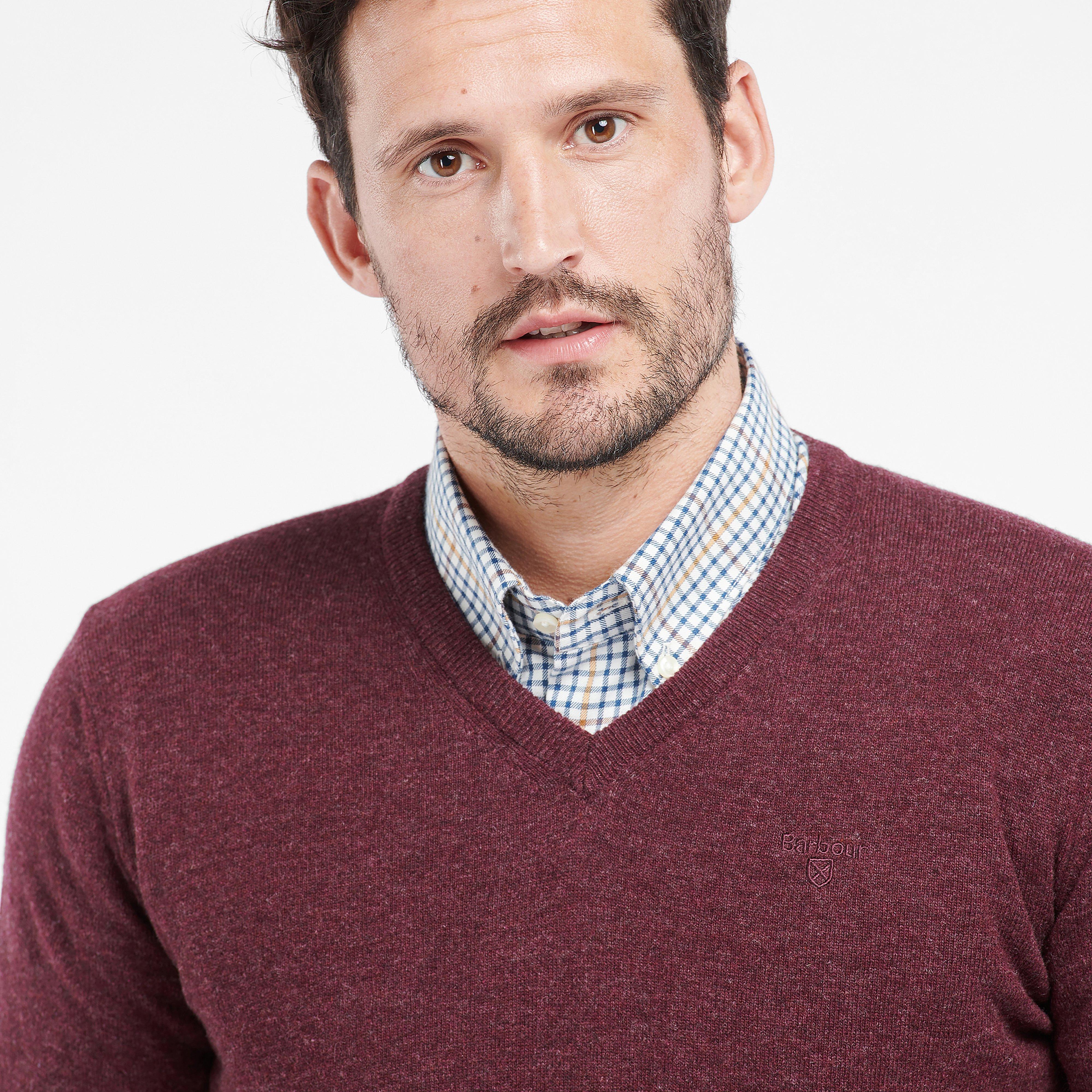 Mens Essential Lambswool V Neck Sweater Merlot