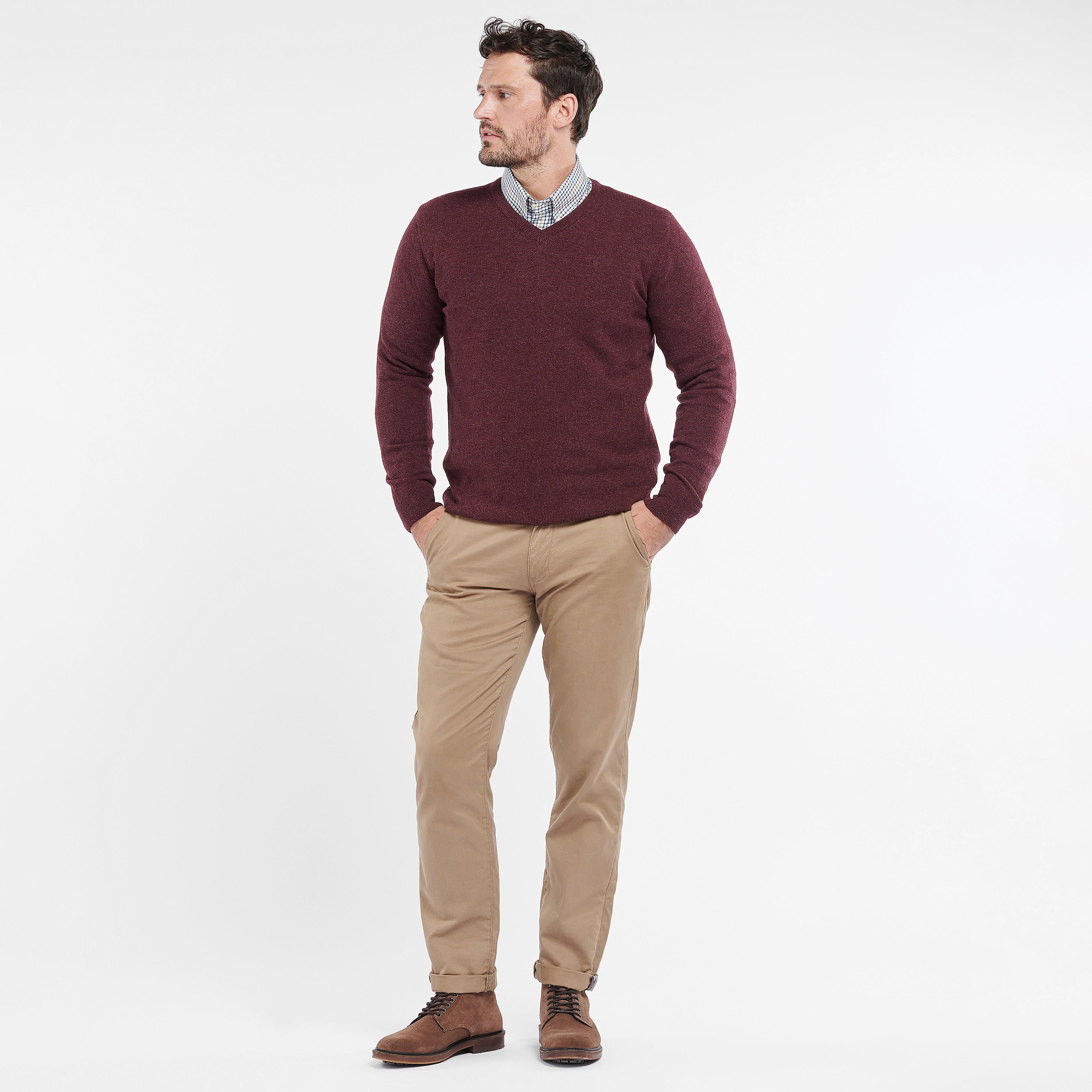 Mens Essential Lambswool V Neck Sweater Merlot