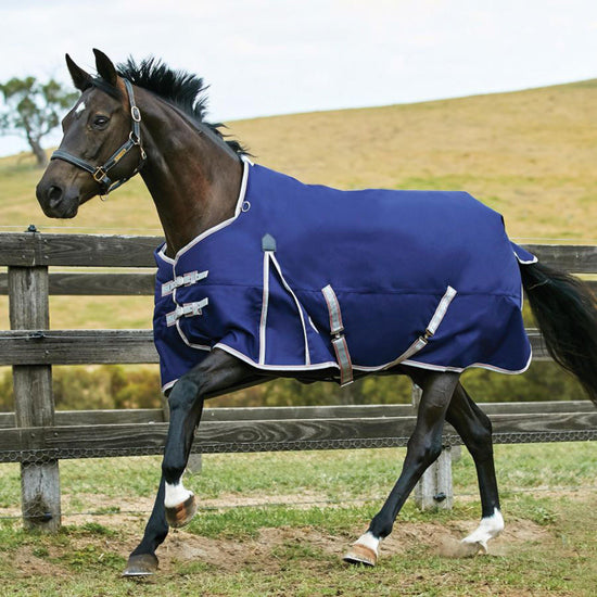 ComFiTec Essential 220g Medium Weight Standard Neck Turnout Rug Navy/Silver