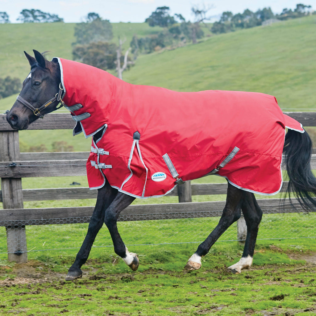 ComFiTec Classic Combo Neck 220g Medium Weight Turnout Rug Red/Silver/Navy