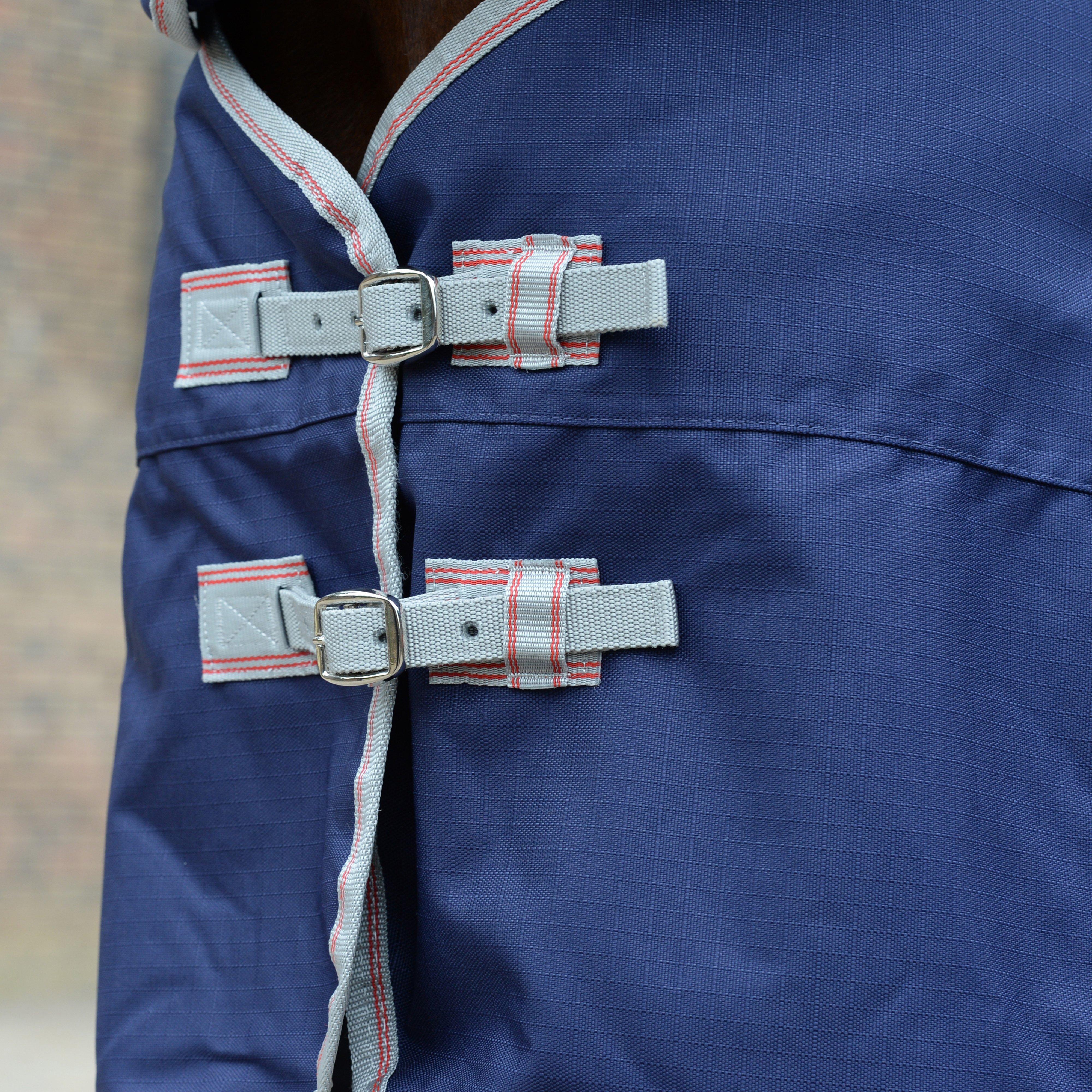 ComFiTec Essential 360g Heavy Weight Combo Neck Turnout Rug Navy/Silver/Red