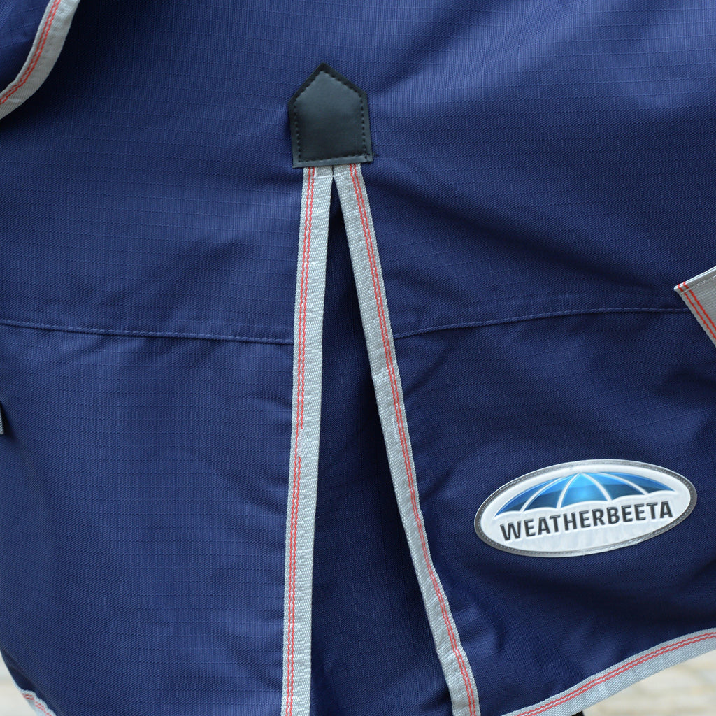 ComFiTec Essential 360g Heavy Weight Combo Neck Turnout Rug Navy/Silver/Red