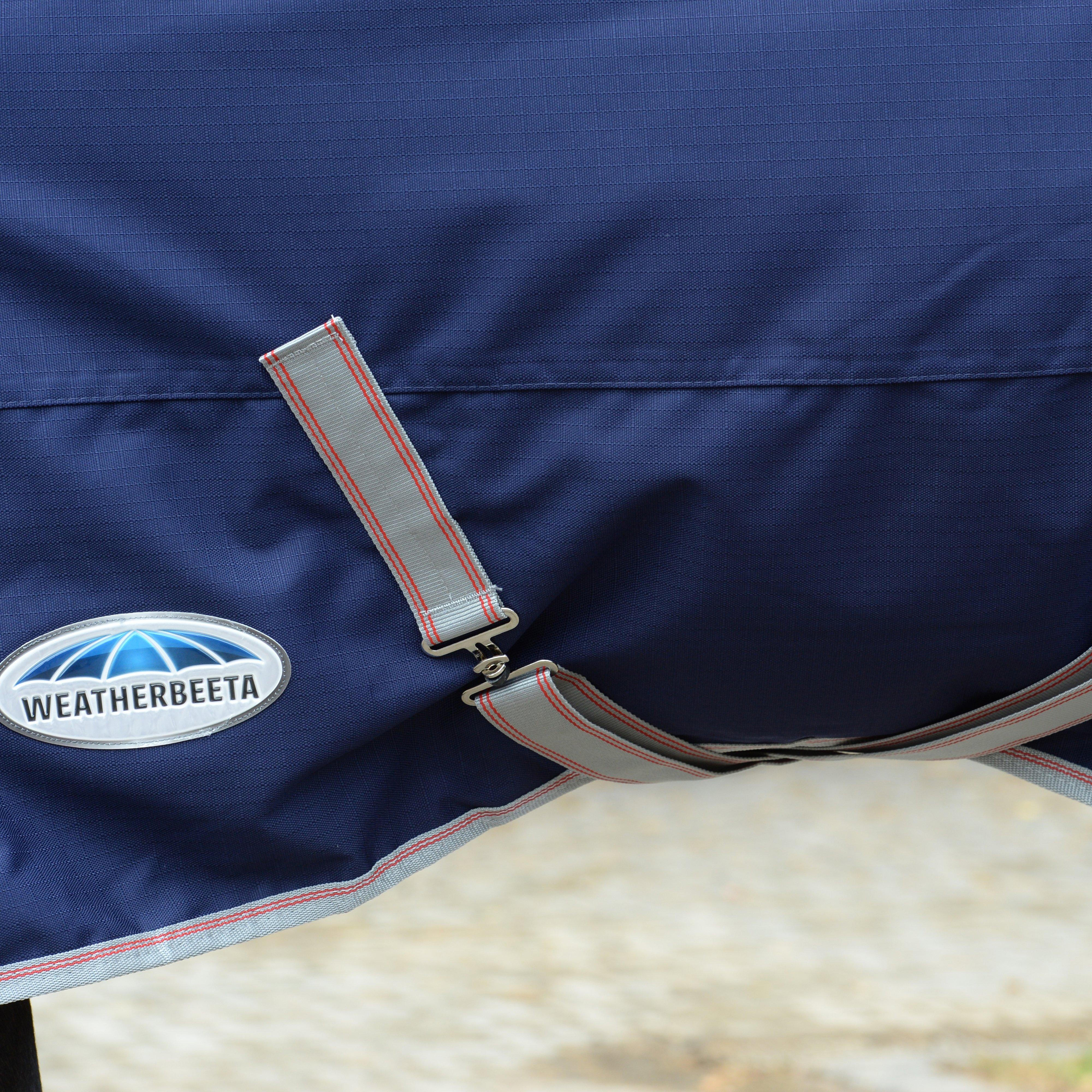 ComFiTec Essential 360g Heavy Weight Combo Neck Turnout Rug Navy/Silver/Red