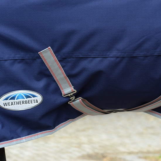 ComFiTec Essential 360g Heavy Weight Combo Neck Turnout Rug Navy/Silver/Red