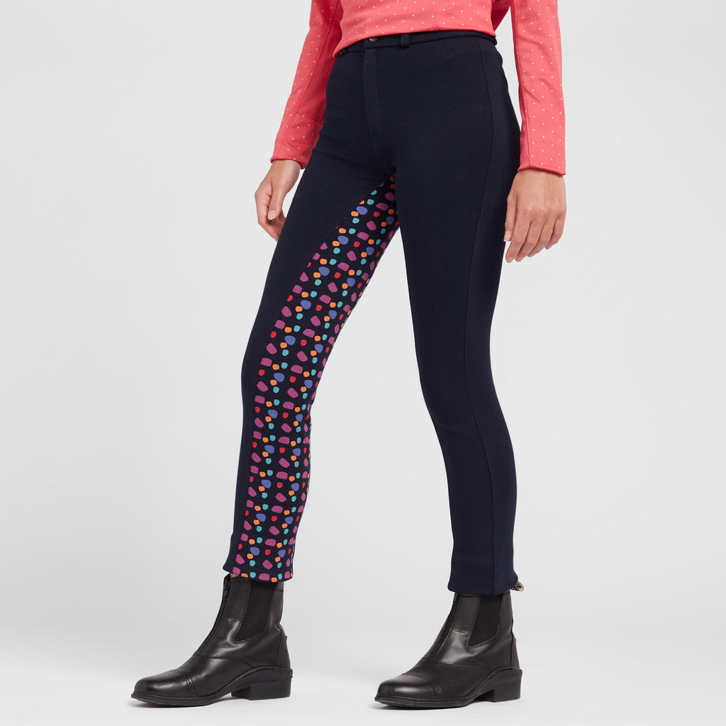 Childs Warm Up Cotton Euro Seat Jodhpurs II Navy/Navy Spot Print