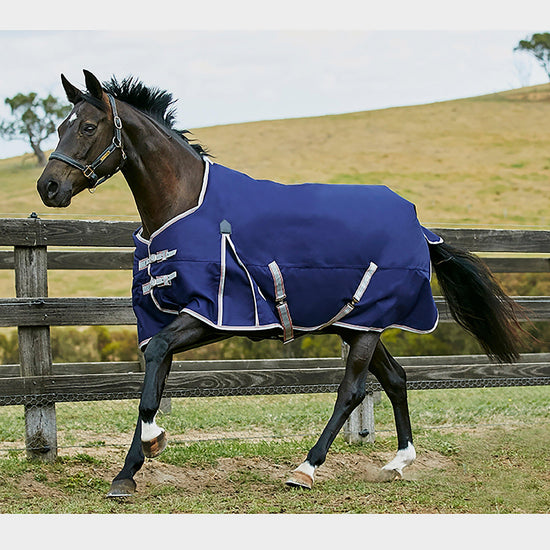 ComFiTec Essential 50g Lightweight Standard Neck Turnout Rug Navy/Silver/Red