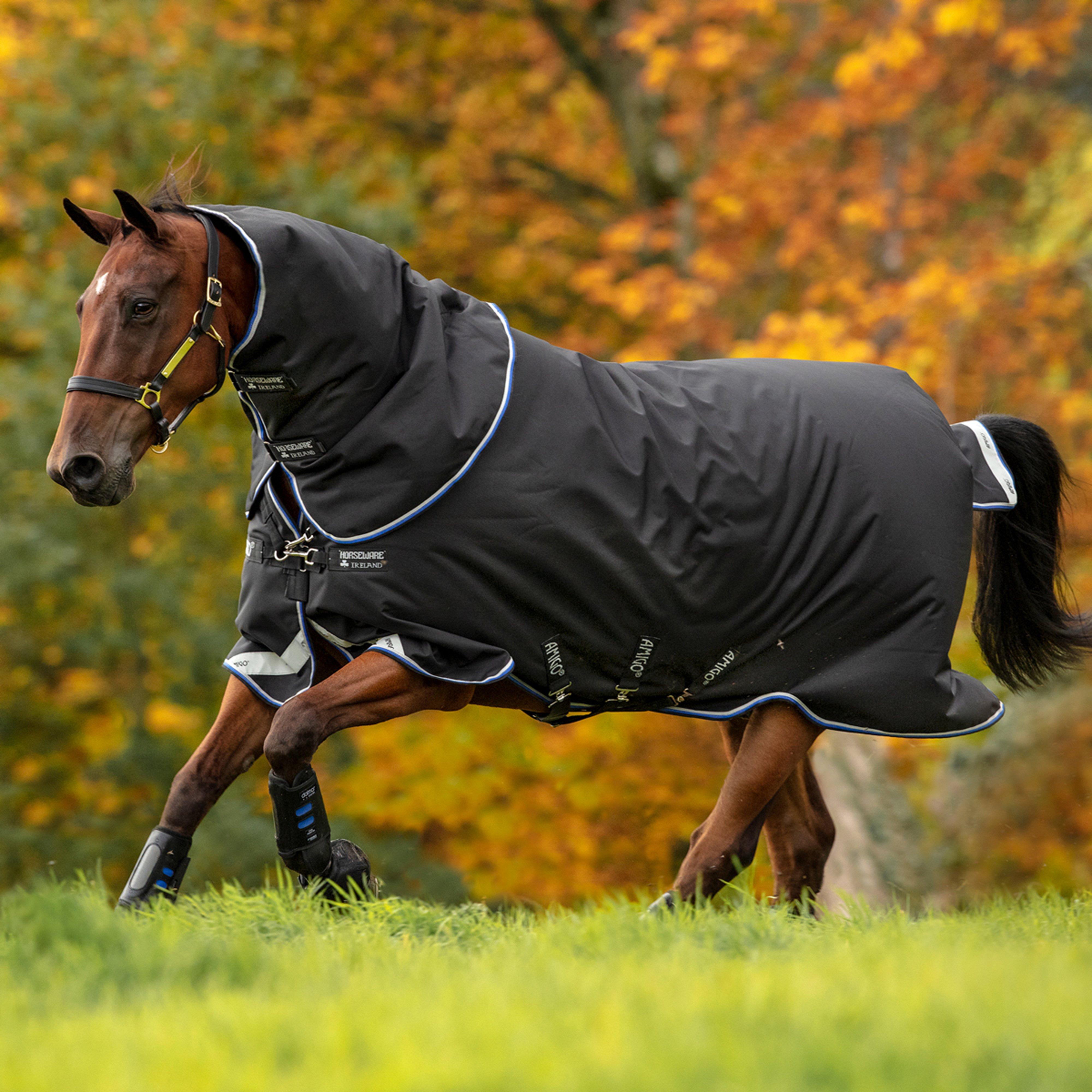 Amigo Bravo 12 Plus Medium Weight Detach-A-Neck Turnout Rug Black/Blue