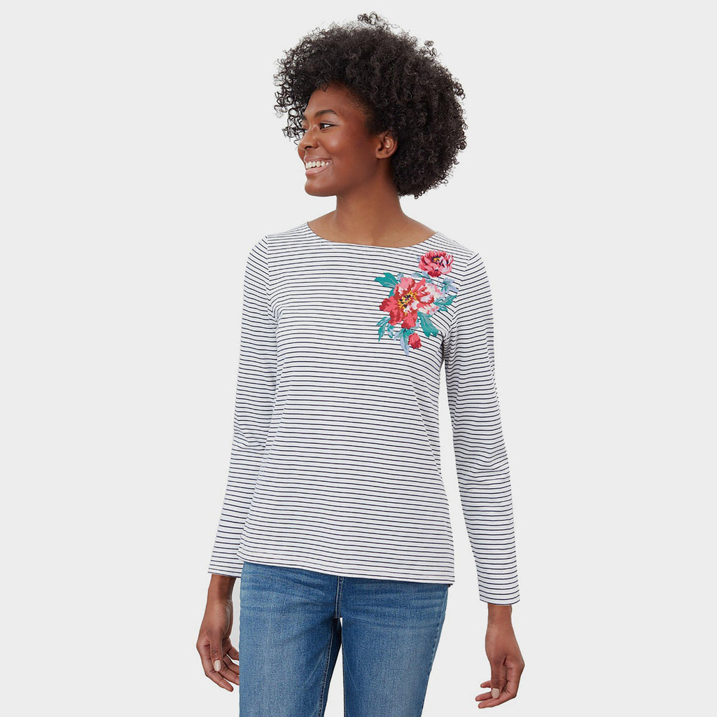 Womens Harbour Print Top French Navy Floral Placement Stripe