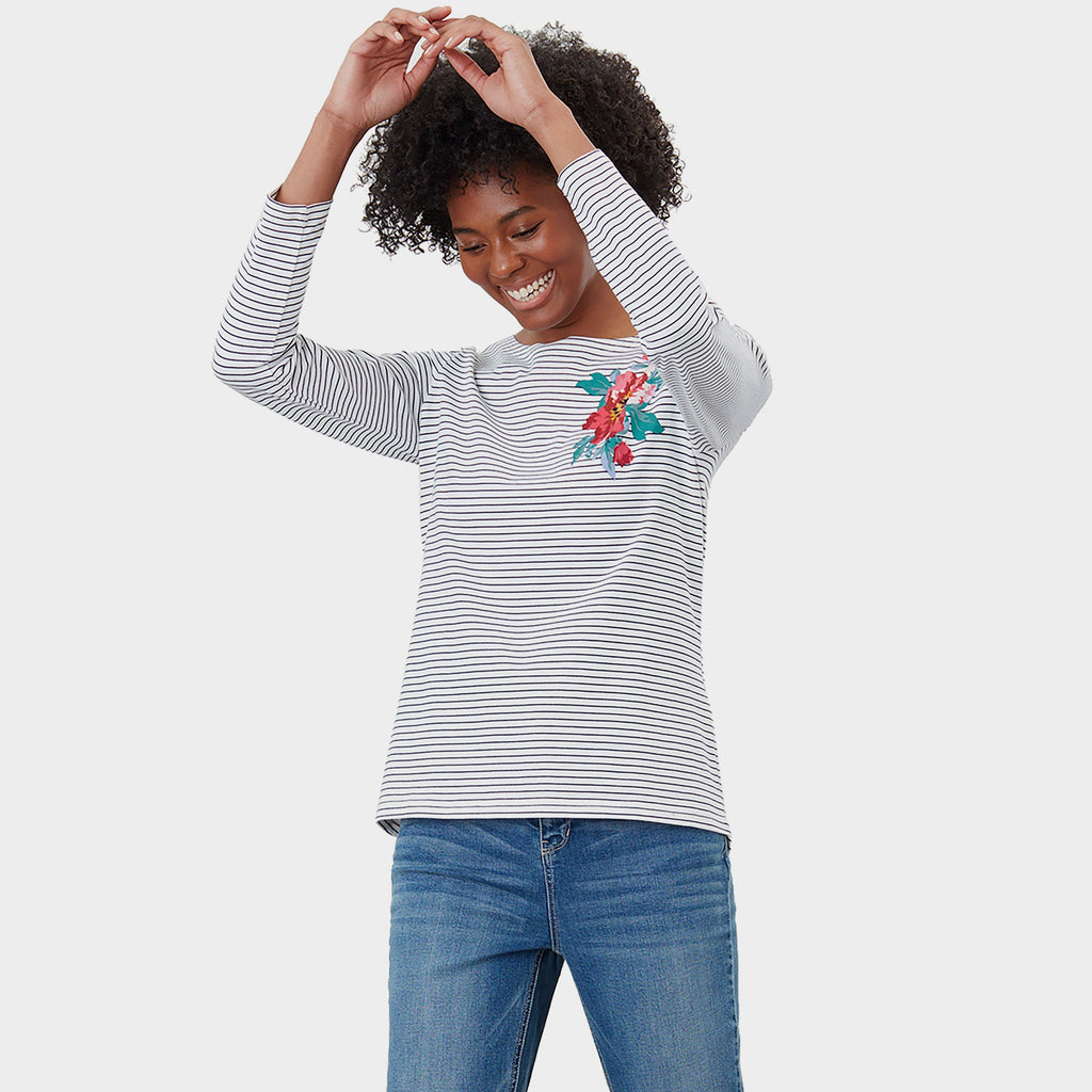 Womens Harbour Print Top French Navy Floral Placement Stripe