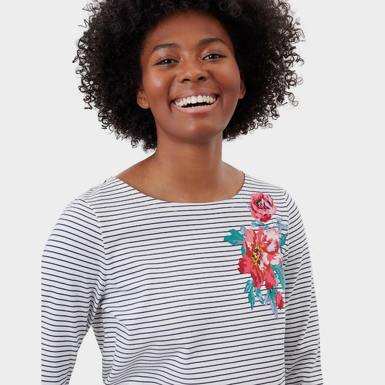 Womens Harbour Print Top French Navy Floral Placement Stripe