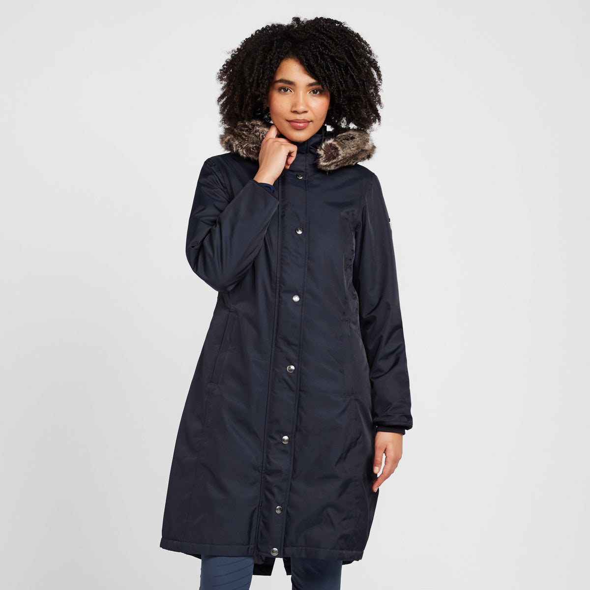 Womens Long Waterproof Riding Coat Navy