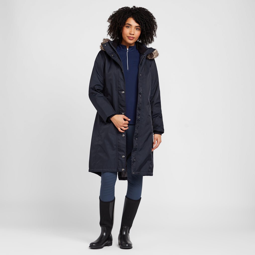 Womens Long Waterproof Riding Coat Navy