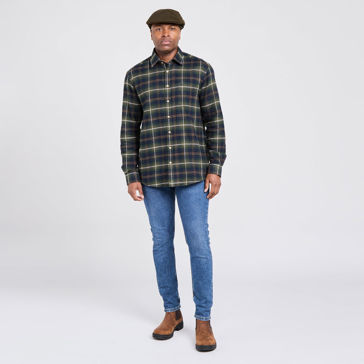 Mens Pitmedden Long Sleeve Flannel Shirt Green Check