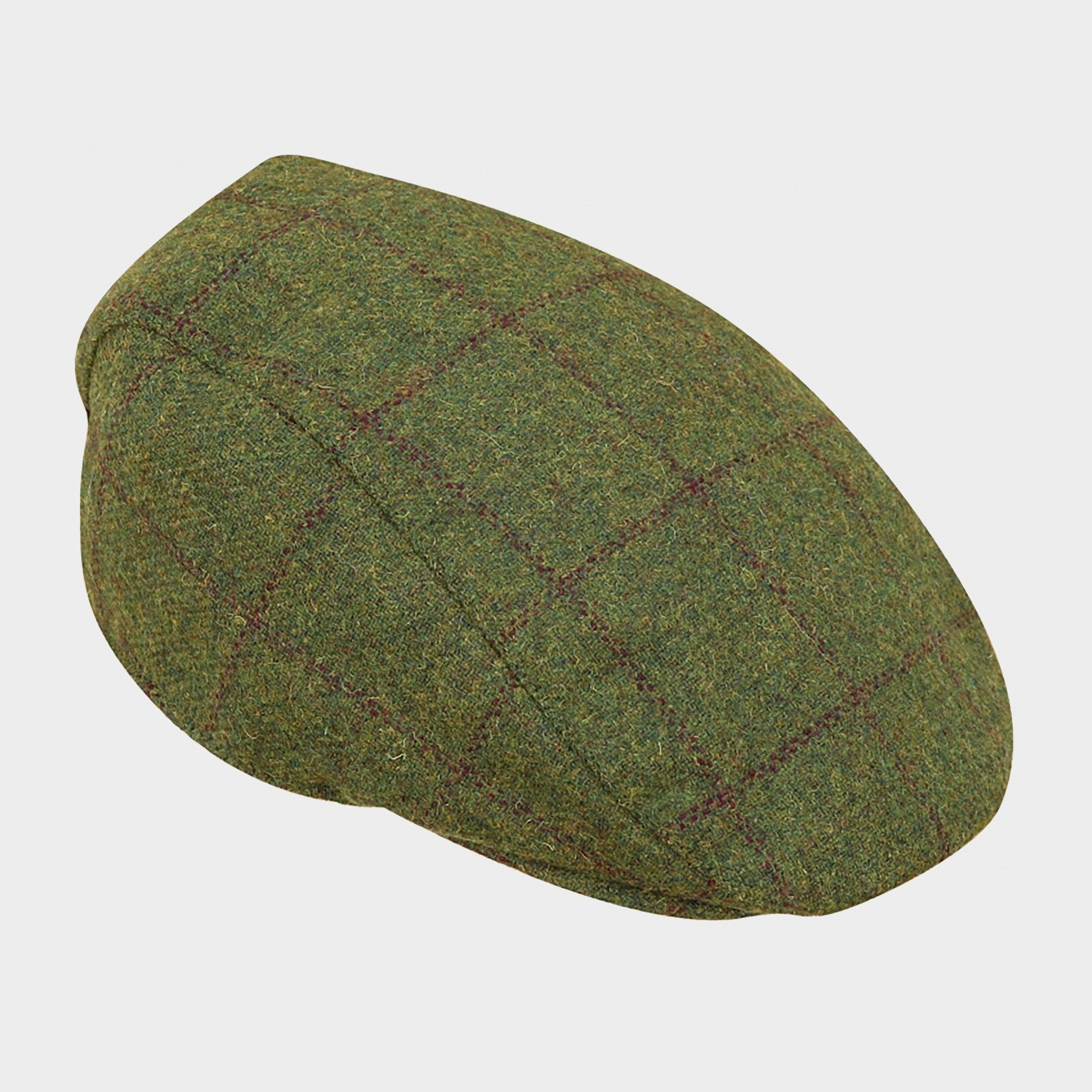 Mens Windowpane Waterproof Tweed Cap Olive/Wine