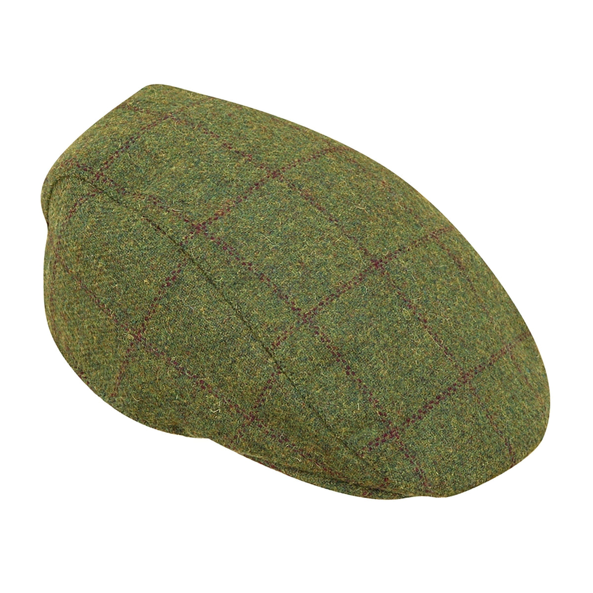 Mens Windowpane Waterproof Tweed Cap Olive/Wine