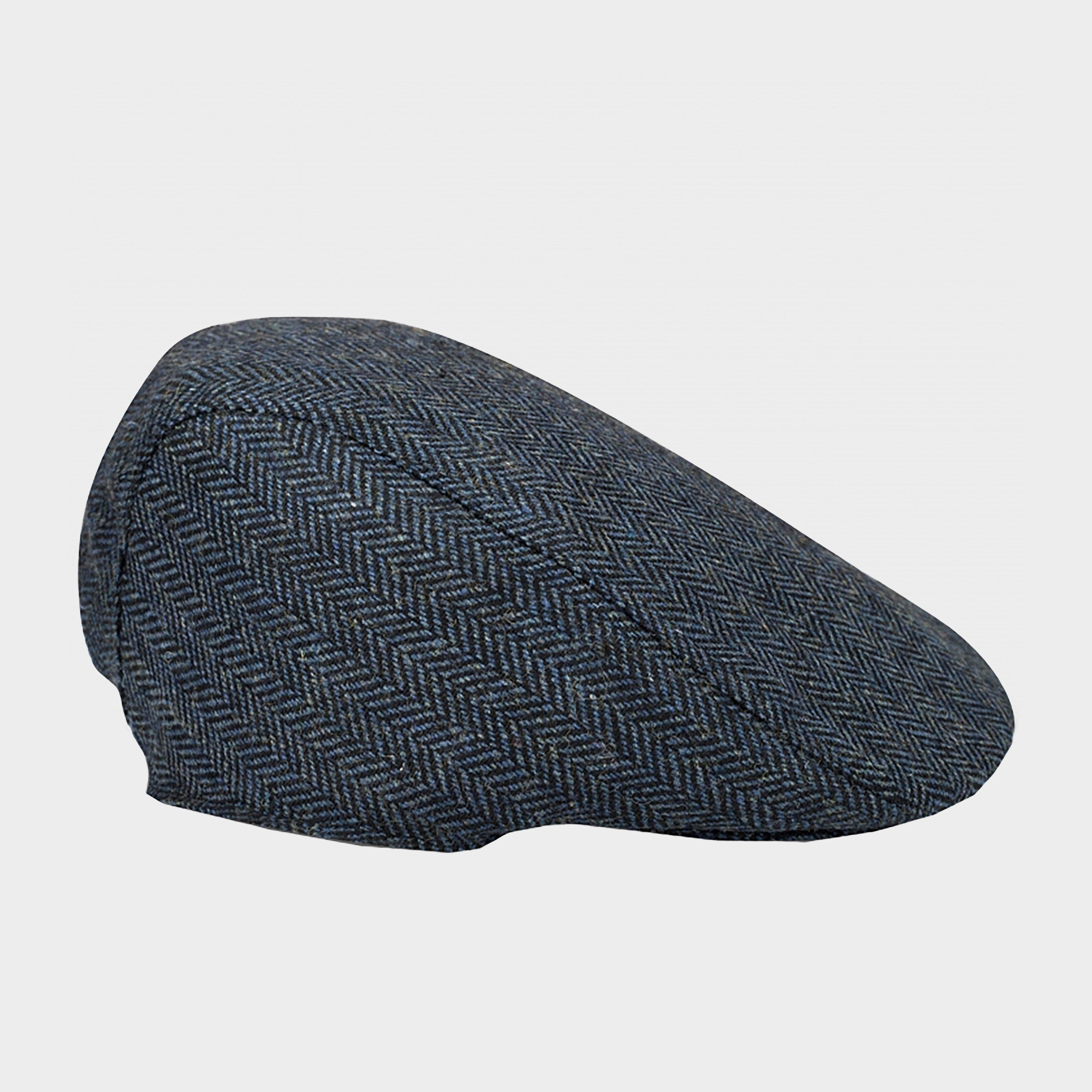Mens Herringbone Waterproof Tweed Cap Blue Check