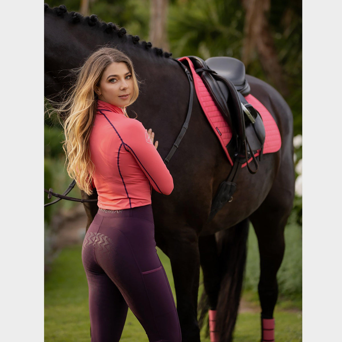 Womens Activewear Summer Pull On Breeches Aubergine
