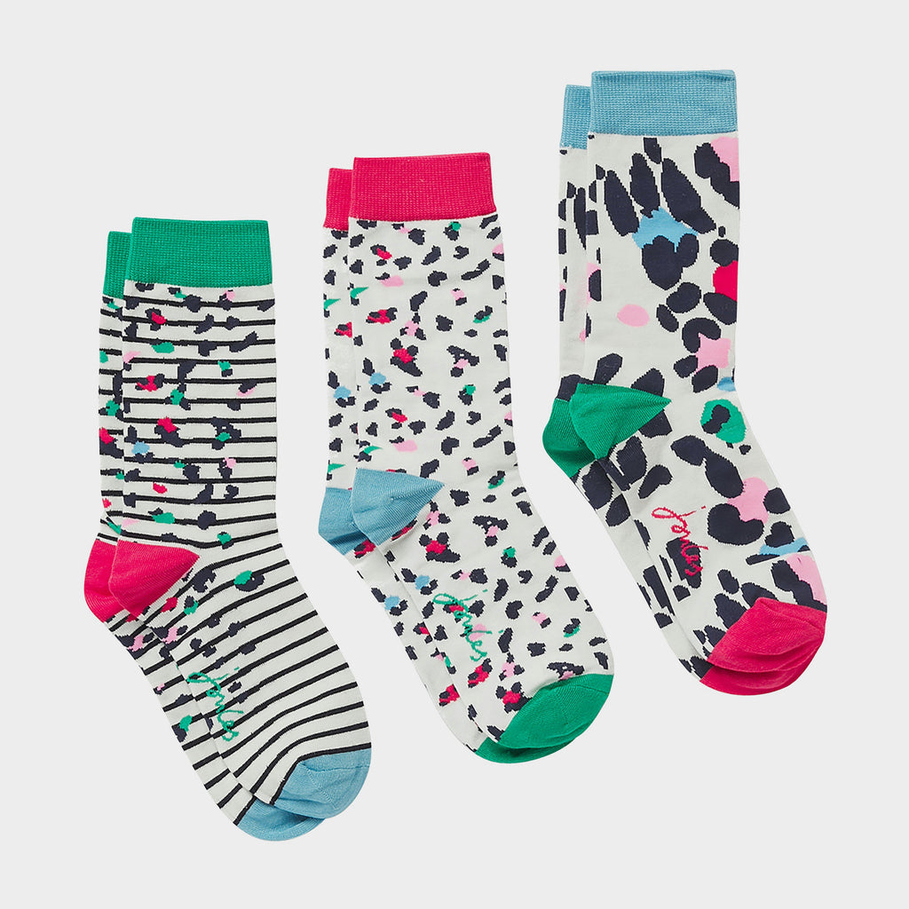 Womens Everyday 3 Pack Socks Cream Leopard