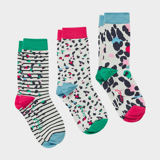 Womens Everyday 3 Pack Socks Cream Leopard