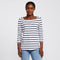 Ladies Polexia Square Neck Top White Navy Stripe