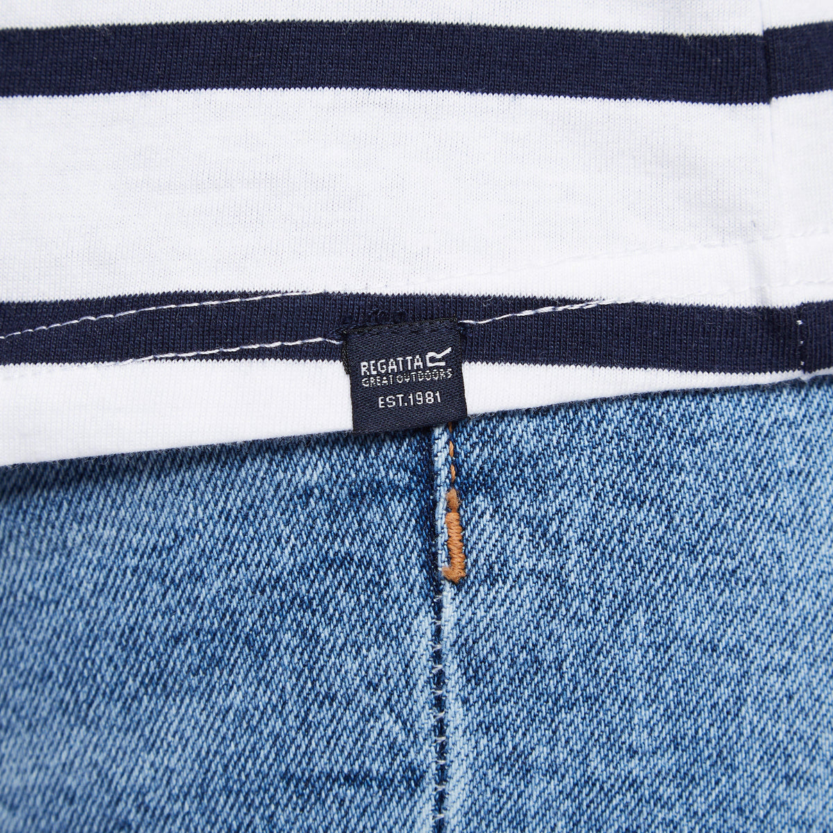 Ladies Polexia Square Neck Top White Navy Stripe