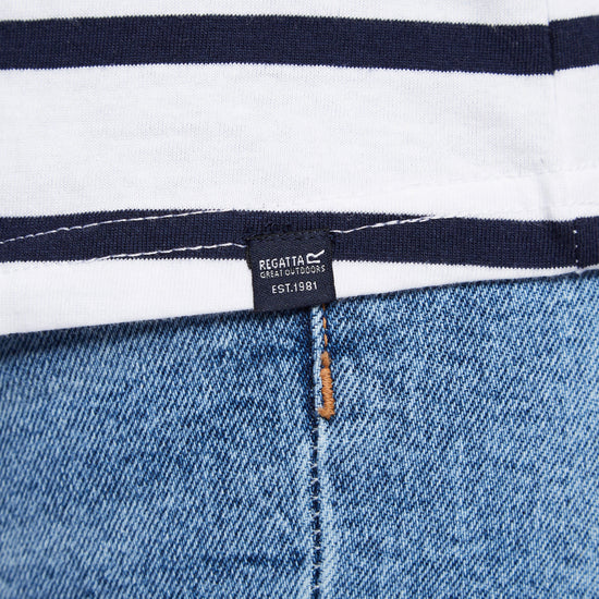 Ladies Polexia Square Neck Top White Navy Stripe