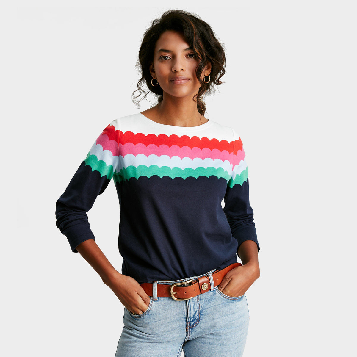 Womens Harbour Top Multi Scallop Stripe