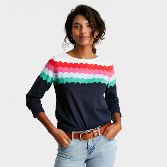 Womens Harbour Top Multi Scallop Stripe
