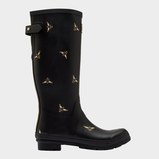 Womens Welly Print Wellies Black Metallic Bees