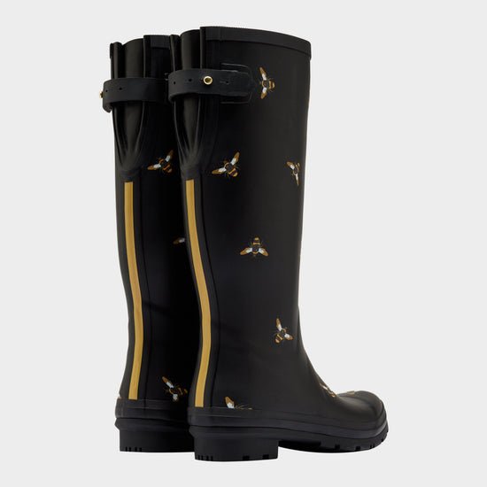 Womens Welly Print Wellies Black Metallic Bees