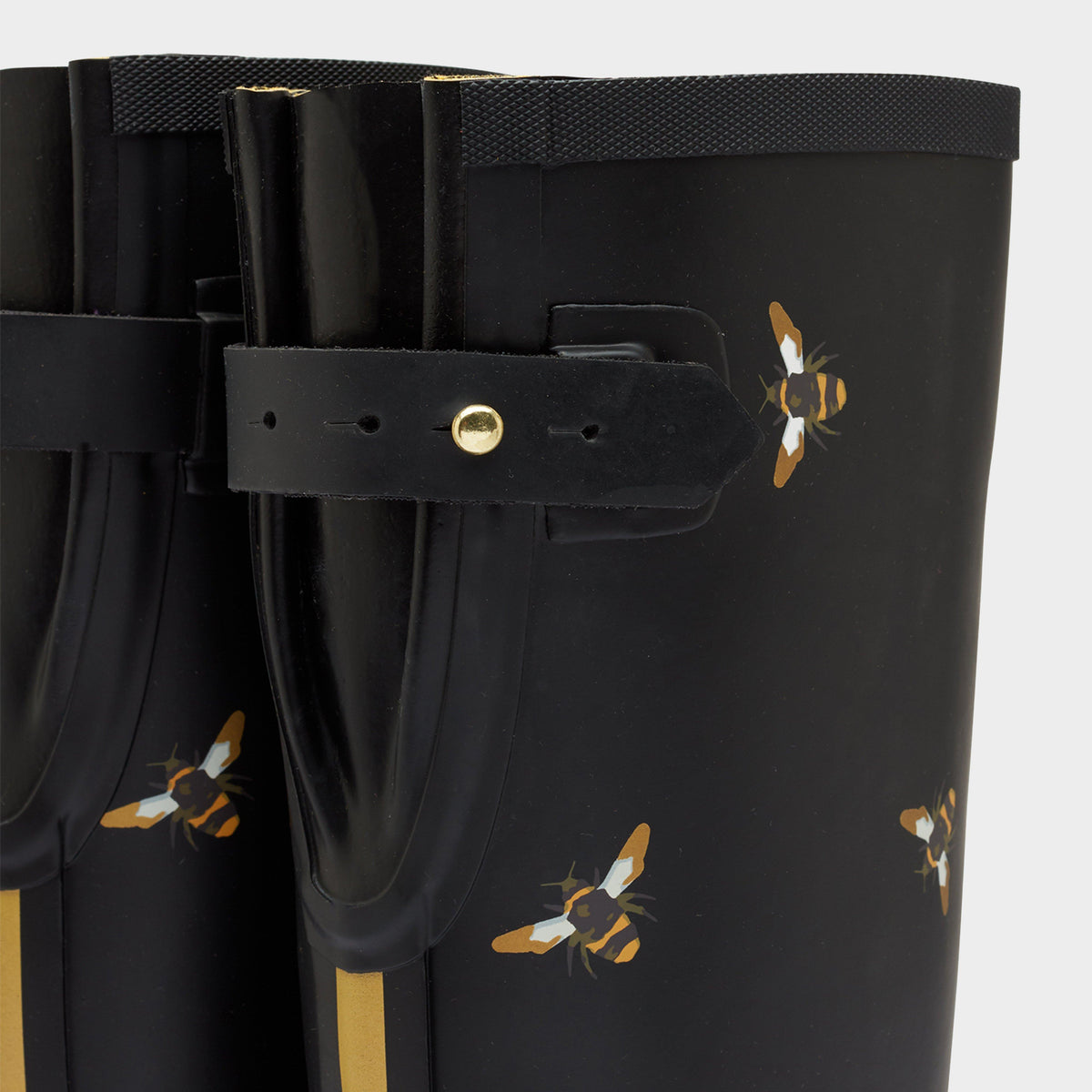 Womens Welly Print Wellies Black Metallic Bees