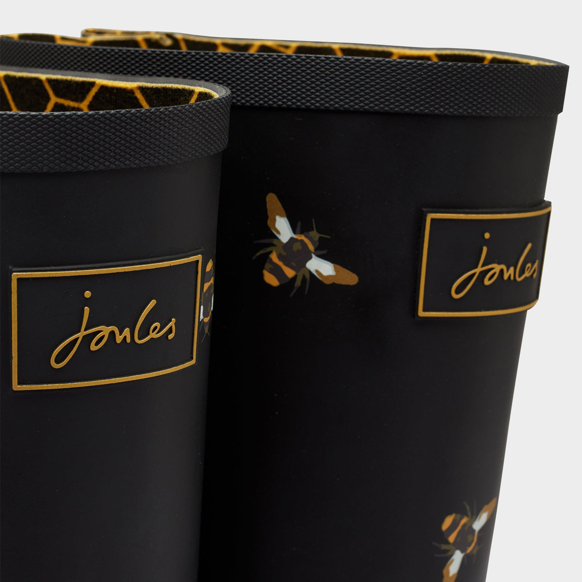 Womens Welly Print Wellies Black Metallic Bees