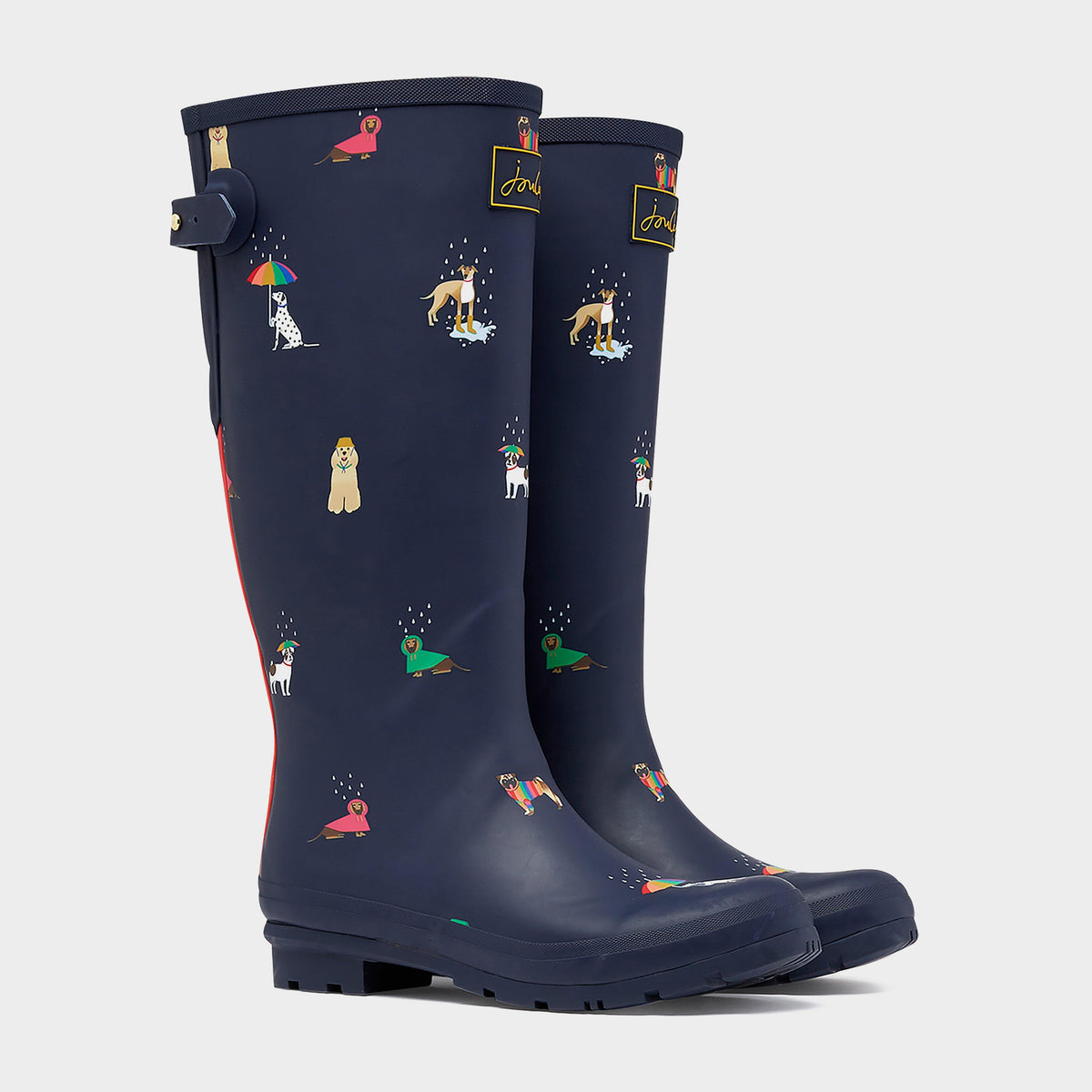 Womens Printed Wellies With Adjustable Back Gusset Navy Dogs