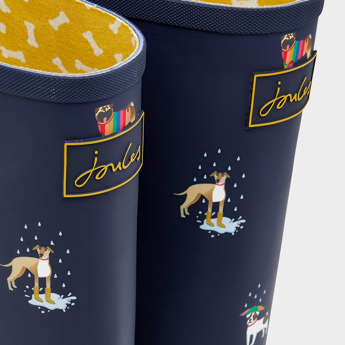 Womens Printed Wellies With Adjustable Back Gusset Navy Dogs
