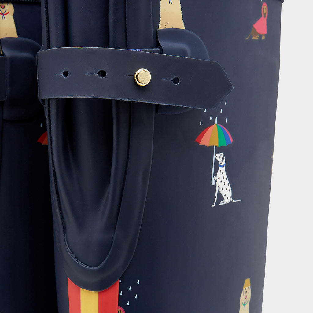 Womens Printed Wellies With Adjustable Back Gusset Navy Dogs