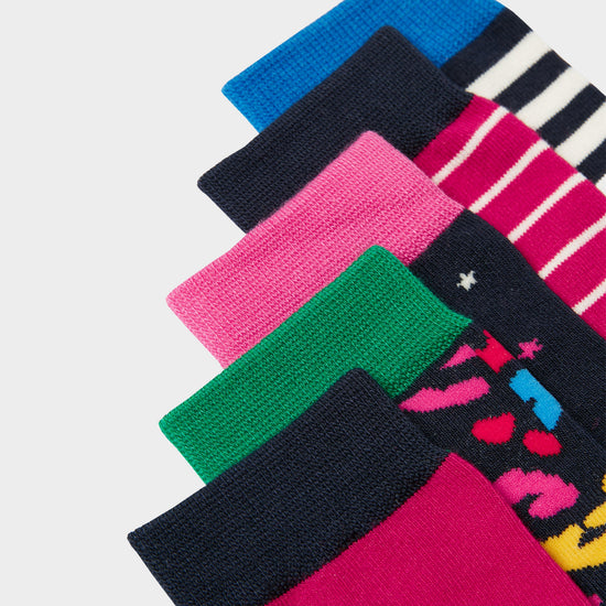 Kids' Brill Bamboo 5 Pack Socks Pink Leopard