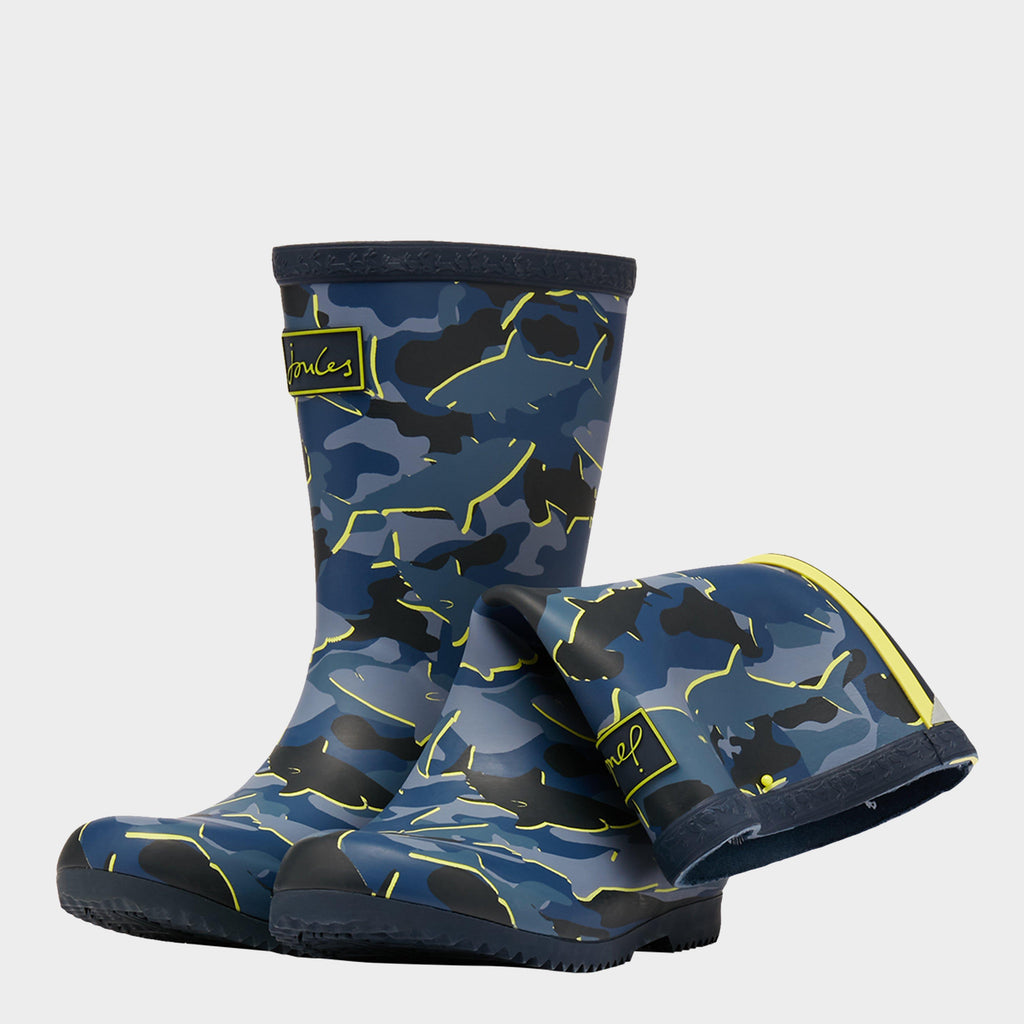 Kids Roll Up Wellies Camo Shark