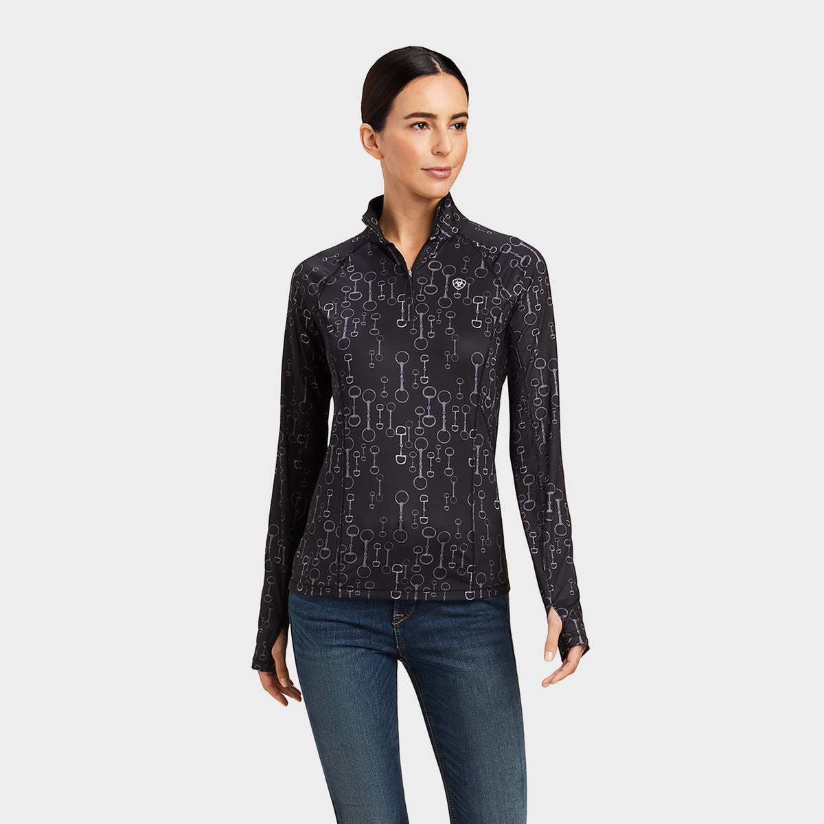 Womens Lowell 2.0 1/4 Zip Base Layer Black Bit Print